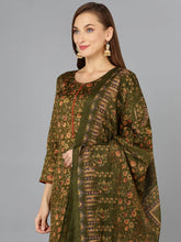 Olive Green Cotton Straight Kurta Pant With-VKSKD1802